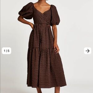 SIZE 6 & 8 River Island Brown Gingham Maxi Dress